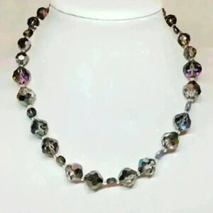 Vintage Marvella Prism Glass Necklace Choker Dark AB Beads Round Faceted